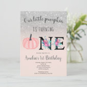 Cute herfst blush zilverpompoen 1 verjaardag kaart (Staand voorkant)