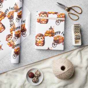 Cute Herfst Egeltje met Oogst Ladder Illustratie Cadeaupapier
