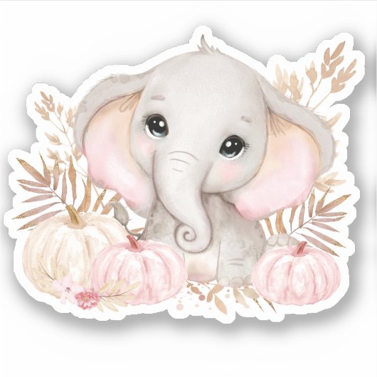 Cute Herfst Elephant Vinyl Sticker (Voorkant)
