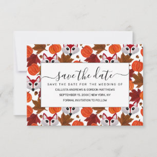Cute Herfst Fox Pumpkin Acorn Maple Leaf Waterverf Save The Date