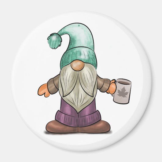 Cute Herfst Gnome met koffie Mok Magneet (Voorkant)