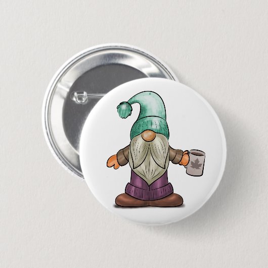 Cute Herfst Gnome met koffie Mok Ronde Button 5,7 Cm (Voorkant /achterkant)