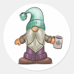 Cute Herfst Gnome met koffie Mok Ronde Sticker