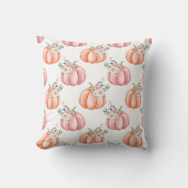 Cute Herfst Pink Waterverf Pumpkin Pillow Kussen (Voorkant)