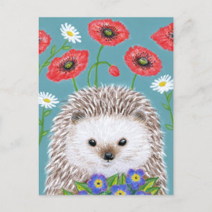 Cute Hérisson avec carte postale Fleurs de printem