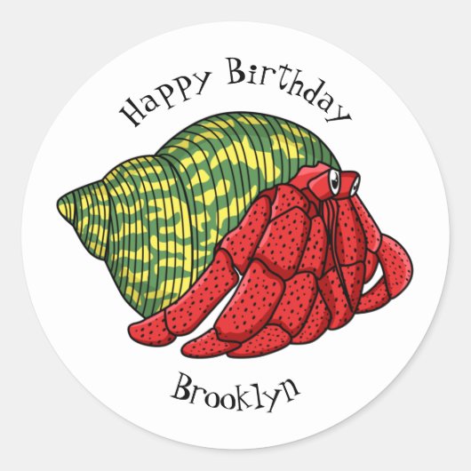 Cute hermit crab cartoon illustration ronde sticker (Voorkant)