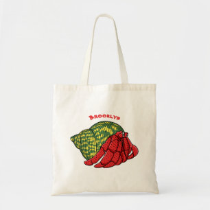 Cute hermit crab cartoon illustration tote bag