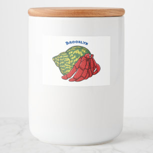 Cute hermit crab cartoon illustration voedselcontainer etiket