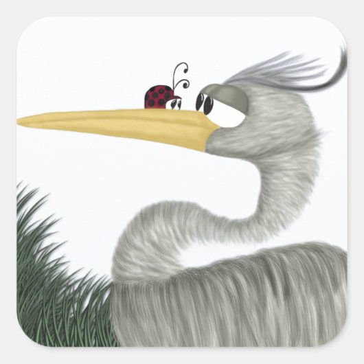 Cute Heron en Ladybug Vierkante Sticker (Voorkant)