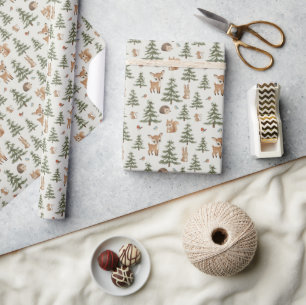 Cute Herten en Bosdieren Kerstmis Cadeaupapier