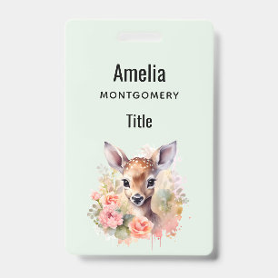 Cute Herten Omringd Door Rozen Badge