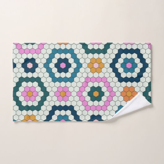 Cute Hexagon Formes Carrelage Motif Rétro Turquois (Serviette à main)