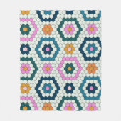 Cute Hexagon Shapes Tegel Pattern Retro Blauwgroen Fleece Deken (Voorkant)