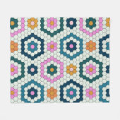 Cute Hexagon Shapes Tegel Pattern Retro Blauwgroen Fleece Deken (Voorkant (Horizontaal))