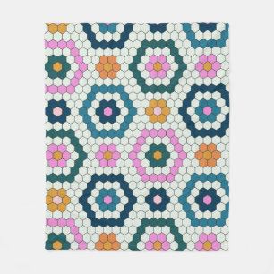 Cute Hexagon Shapes Tile Pattern Retro Blauwgroen Fleece Deken