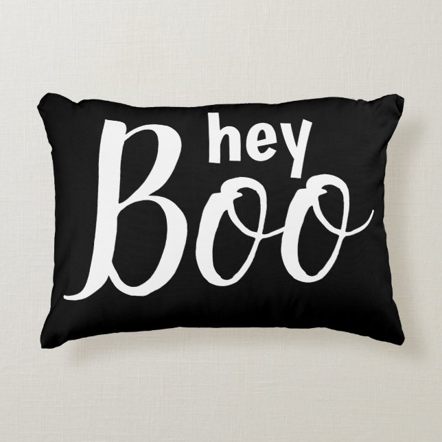 Cute Hey Boo Black Halloween Decor Accent Kussen (Voorkant)