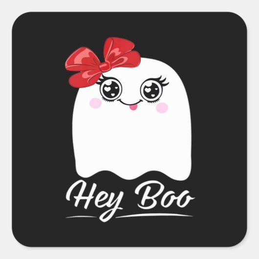 Cute Hey Boo Halloween Design Vierkante Sticker (Voorkant)