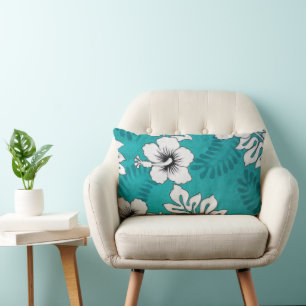 Cute Hibiscus Floral Art Pattern Aqua Turquoise Kussen
