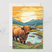 Cute Highland Cow Anniversaire Invitations (Dos)
