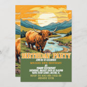 Cute Highland Cow Anniversaire Invitations (Devant / Derrière)