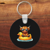 Cute Highland Cow Duck Ol Float Summer Vibes Swimm Sleutelhanger (Voorkant)