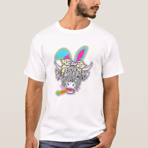 Cute Highland Cow Paast Bunny Cow Girls Pasen T-shirt