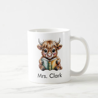 Cute Highland Cow Reading Book Custom Koffiemok