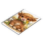 Cute Highland Cow with Flowers Kawaii Farm Cottage Notitieboek (Linkerzijde)
