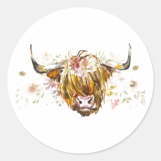 Cute Highland Floral Koe Stickers (Voorkant)