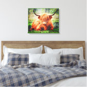 Cute Highland Koe Cattle Waterverf Art Painting Canvas Afdruk (Insitu (Slaapkamer))