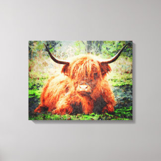 Cute Highland Koe Cattle Waterverf Art Painting Canvas Afdruk