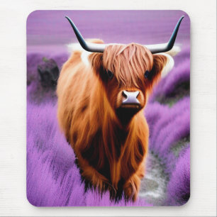 Cute Highland Koe in Lavender Field er Muismat