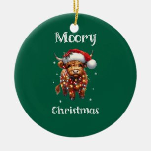 Cute Highland Koe Kerstmis Keramisch Ornament