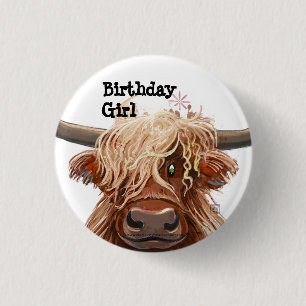 Cute Highland Koe Ronde Button 3,2 Cm