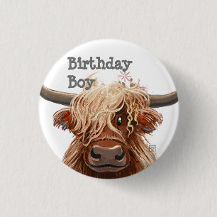 Cute Highland Koe Ronde Button 3,2 Cm
