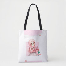 Cute Hijabi Girl Tote Bag | Roze Canvas met Aesthe