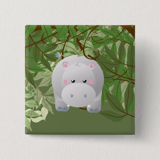 Cute Hipo Oerwoud Animals Party Button (Voorkant)