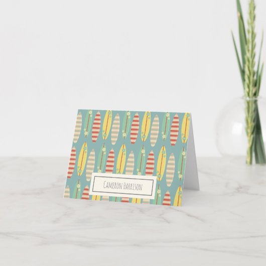 Cute Hippie Hawaii Surfboard Pattern Blue Notitiekaartje (Voorkant)