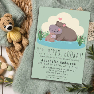 Cute Hippo Baby shower Invitation Kaart