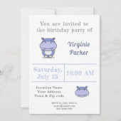Cute Hippo Birthday Invitation Kaart (Achterkant)