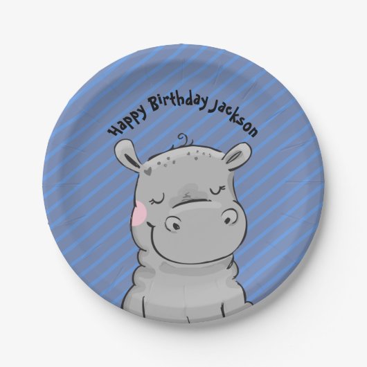Cute Hippo Birthday Party Bord (Voorkant)