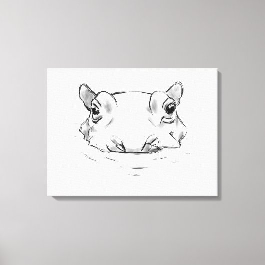 Cute hippo drawing canvas afdruk (Voorkant)