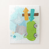 Cute Hippo Driving Green Car Childrens Legpuzzel (Verticaal)