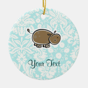 Cute Hippo Groenblauw Keramisch Ornament