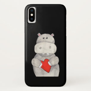 Cute Hippo Hippopotamus Holding Heart   Love Hippo iPhone X Hoesje