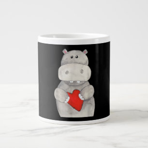 Cute Hippo Hippopotamus Holding Heart Love Hippo Extra Grote Beker
