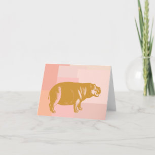 Cute Hippo Illustration in Pink and Gold Kaart