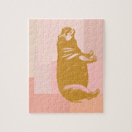 Cute Hippo Illustration in Pink and Gold Legpuzzel (Verticaal)