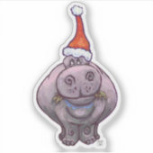 Cute Hippo in een Santa Hat Sticker (Voorkant)