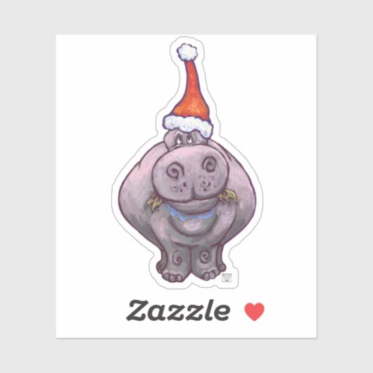 Cute Hippo in een Santa Hat Sticker (Vel)